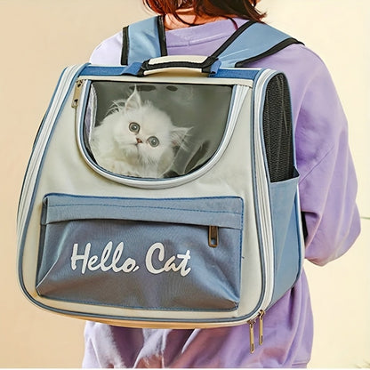 Hello Cat Nylon Pet Backpack, Large Capacity Foldable Travel Carrier with Zipper Closure, Easy Access for Cats and Small Dogs, Pet Travel Bag with Handle for Puppies and Kittens(PINK)