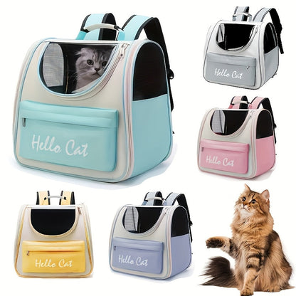 Hello Cat Nylon Pet Backpack, Large Capacity Foldable Travel Carrier with Zipper Closure, Easy Access for Cats and Small Dogs, Pet Travel Bag with Handle for Puppies and Kittens(PINK)