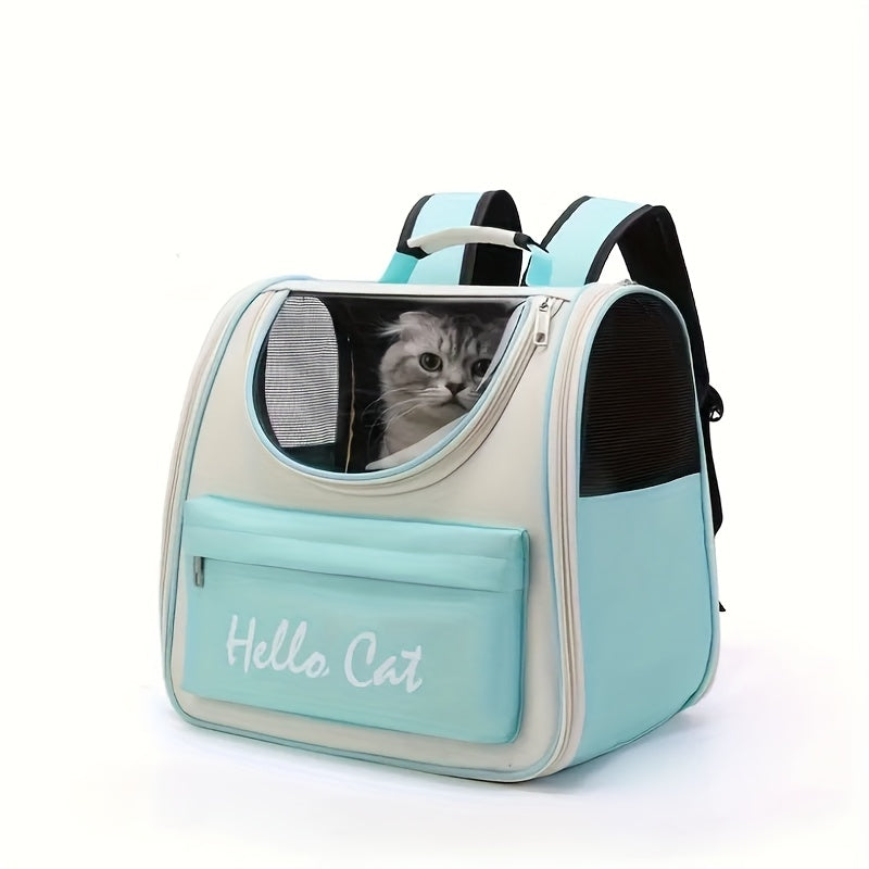 Hello Cat Nylon Pet Backpack, Large Capacity Foldable Travel Carrier with Zipper Closure, Easy Access for Cats and Small Dogs, Pet Travel Bag with Handle for Puppies and Kittens(PINK)