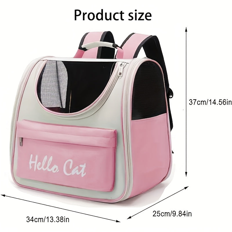 Hello Cat Nylon Pet Backpack, Large Capacity Foldable Travel Carrier with Zipper Closure, Easy Access for Cats and Small Dogs, Pet Travel Bag with Handle for Puppies and Kittens(BLUE)