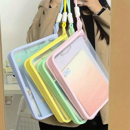 Macaron Candy Student File Bag + PET Animal Stickers - Hand-Carry Large Capacity Waterproof A4 Zipper Transparent Exam Paper & Textbook Storage Bag, Folder（blue）
