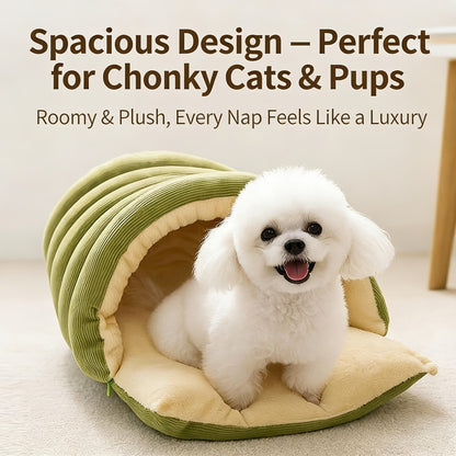 High-Elasticity Warm Cat Bed: 45×30×19cm Wrapped Design, Striped Fleece + Arctic Fleece Heat Retention, Removable & Washable（light purple）