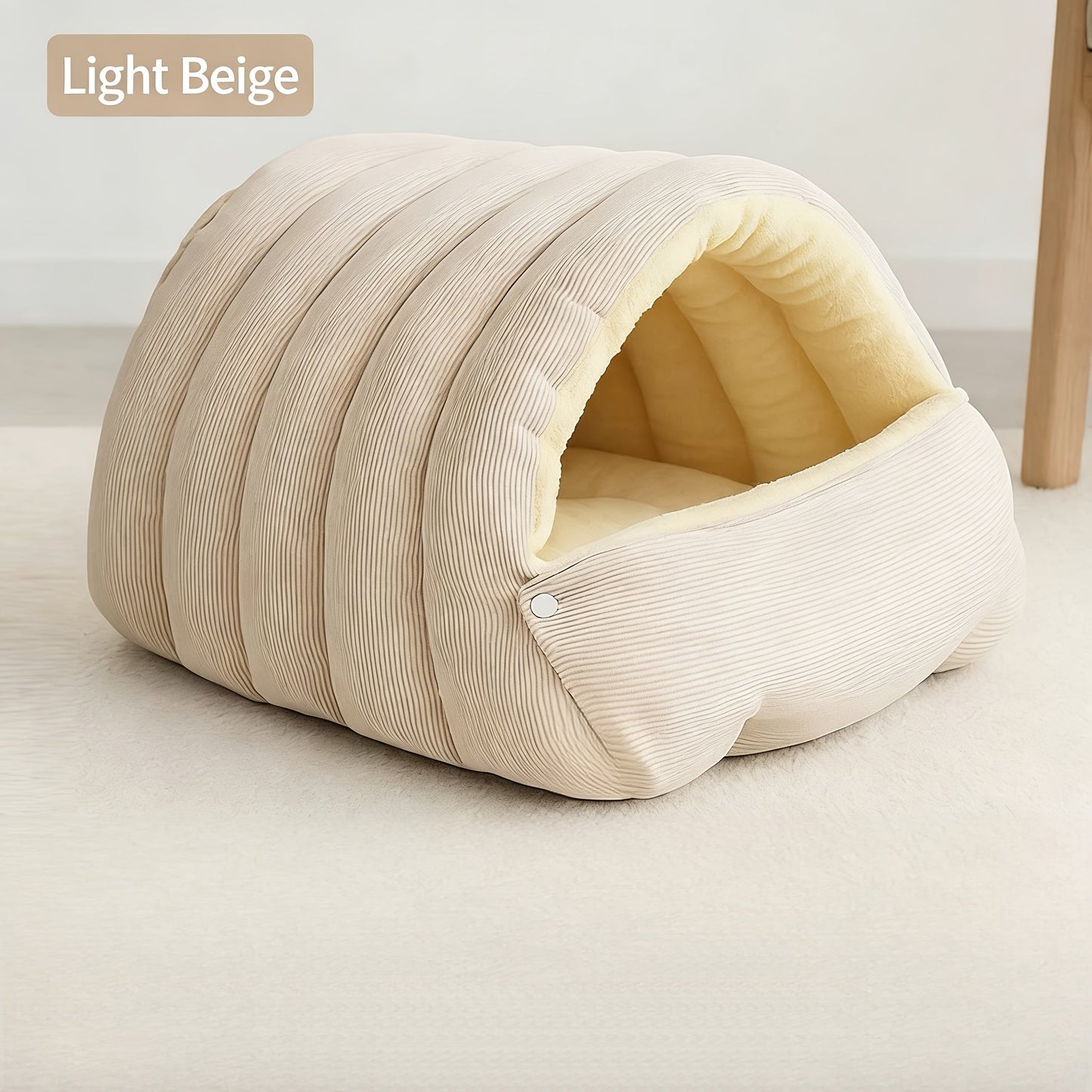 High-Elasticity Warm Cat Bed: 45×30×19cm Wrapped Design, Striped Fleece + Arctic Fleece Heat Retention, Removable & Washable（light purple）