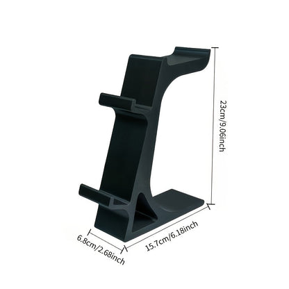 ORANGE 3-in-1 PS5 and Xbox Controller Stand – Compatible with PlayStation 5/Xbox Consoles. A gaming desktop organizer with a headphone hanger, non-charging base that holds 2 controllers and headphones. Space-saving white/black console accessory.