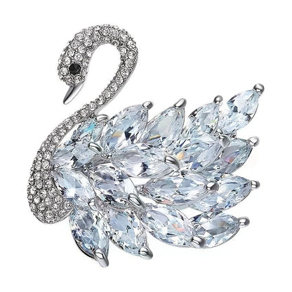 WHITE Crystal Swan Brooch with Premium Appeal – Secure Button Pin for Women, Dedicated Elegant Brooch, Stylish High-End Accessory Exquisitely Matched for Suits
