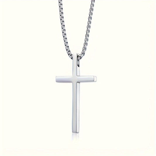 Titanium Steel Silver Men's Necklace, minimalist design, suitable for both men and women. Cross pendant style, religious-themed jewelry, showcasing unique faith and taste. Spiritual accessory, faith jewelry, minimalist design, contemporary jewelry, high-q