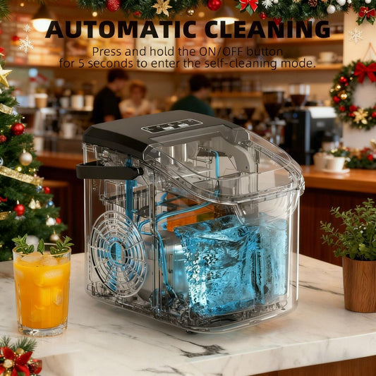 WHITE Desktop Ice Maker, Produces Ice in 6 Minutes with a Capacity of 26 Pounds, Energy-Saving 30% and Operating Noise Below 40 Decibels, Portable Ice Maker with Built-in Ice Basket, Suitable for Home and Camping..