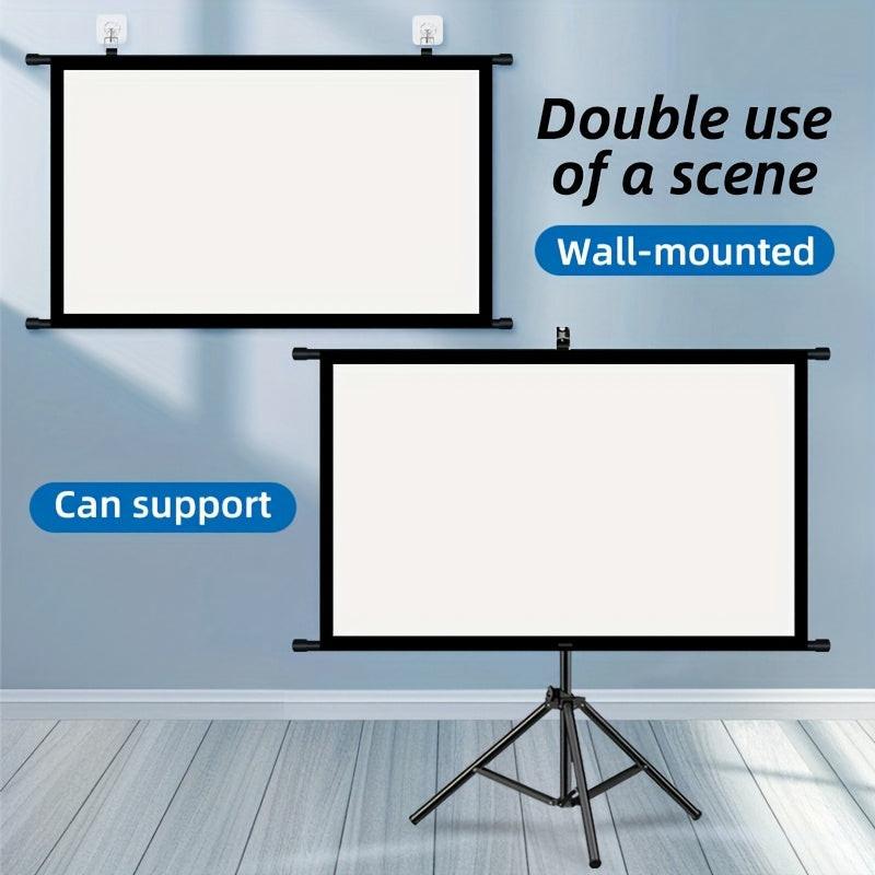 84inPortable and mobile projection screen with tripod stand, 16:9 HD format, suitable for home theater and indoor wall mounting. Made of polyester fabric, easy to set up and use. Ideal for office presentations and home entertainment, ready to use right ou.