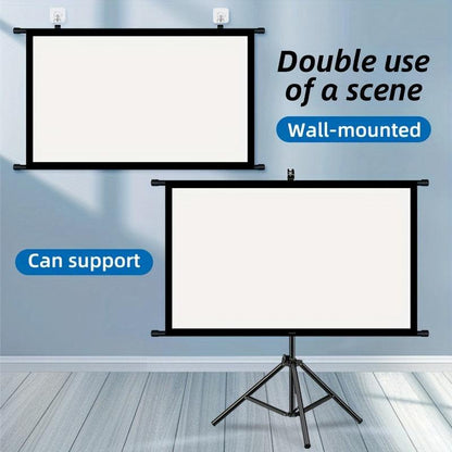 84inPortable and mobile projection screen with tripod stand, 16:9 HD format, suitable for home theater and indoor wall mounting. Made of polyester fabric, easy to set up and use. Ideal for office presentations and home entertainment, ready to use right ou.