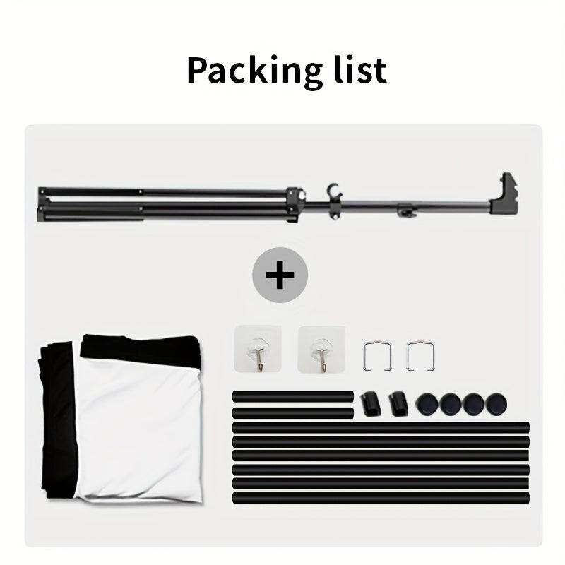 84inPortable and mobile projection screen with tripod stand, 16:9 HD format, suitable for home theater and indoor wall mounting. Made of polyester fabric, easy to set up and use. Ideal for office presentations and home entertainment, ready to use right ou.