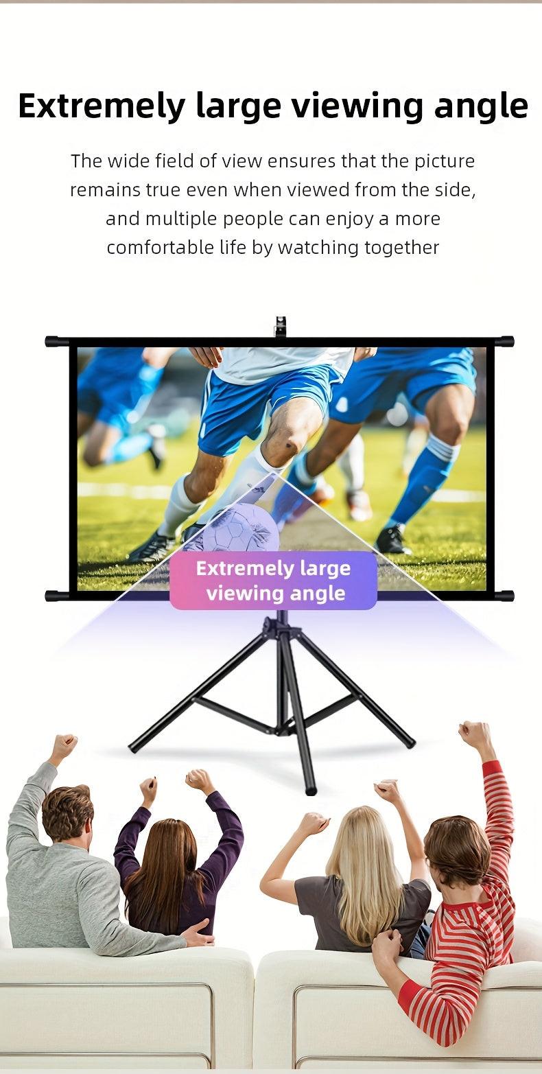 84inPortable and mobile projection screen with tripod stand, 16:9 HD format, suitable for home theater and indoor wall mounting. Made of polyester fabric, easy to set up and use. Ideal for office presentations and home entertainment, ready to use right ou.