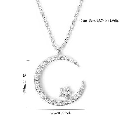 silver"Crescent and Stars" Crystal Necklace: Weaving the Galaxy into a Chain, Crafting a Flowing Dazzling Starry Sky Around Your Neck