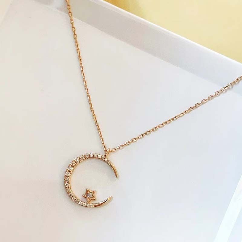 silver"Crescent and Stars" Crystal Necklace: Weaving the Galaxy into a Chain, Crafting a Flowing Dazzling Starry Sky Around Your Neck