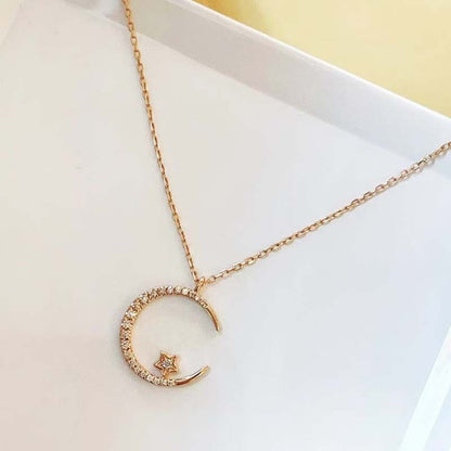 silver"Crescent and Stars" Crystal Necklace: Weaving the Galaxy into a Chain, Crafting a Flowing Dazzling Starry Sky Around Your Neck