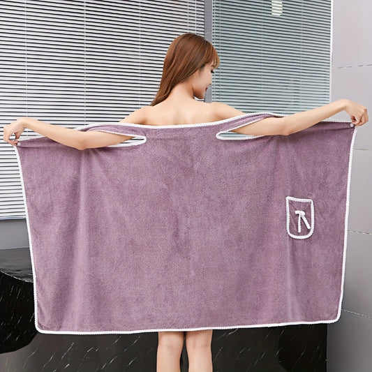 1-Piece Bath Towel with Pocket, Wearable Bath Towel, Bathroom Shower Supply, Can be Used as Robe, Nightgown, Sexy Strap Dress, Blanket, Indoor/Outdoor Fitness Sauna Shawl, Easy to Carry, Machine Washable（Purple）