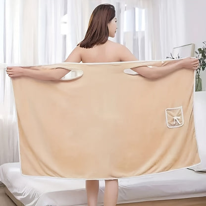 1-Piece Bath Towel with Pocket, Wearable Bath Towel, Bathroom Shower Supply, Can be Used as Robe, Nightgown, Sexy Strap Dress, Blanket, Indoor/Outdoor Fitness Sauna Shawl, Easy to Carry, Machine Washable（ khaki）