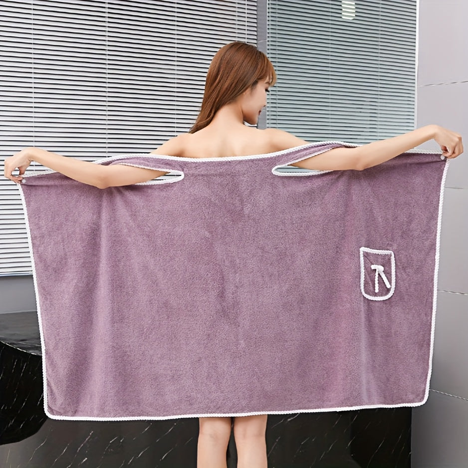 1-Piece Bath Towel with Pocket, Wearable Bath Towel, Bathroom Shower Supply, Can be Used as Robe, Nightgown, Sexy Strap Dress, Blanket, Indoor/Outdoor Fitness Sauna Shawl, Easy to Carry, Machine Washable（ khaki）