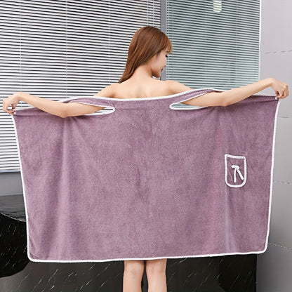 1-Piece Bath Towel with Pocket, Wearable Bath Towel, Bathroom Shower Supply, Can be Used as Robe, Nightgown, Sexy Strap Dress, Blanket, Indoor/Outdoor Fitness Sauna Shawl, Easy to Carry, Machine Washable（ khaki）