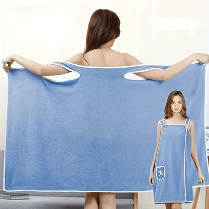 1-Piece Bath Towel with Pocket, Wearable Bath Towel, Bathroom Shower Supply, Can be Used as Robe, Nightgown, Sexy Strap Dress, Blanket, Indoor/Outdoor Fitness Sauna Shawl, Easy to Carry, Machine Washable（ khaki）