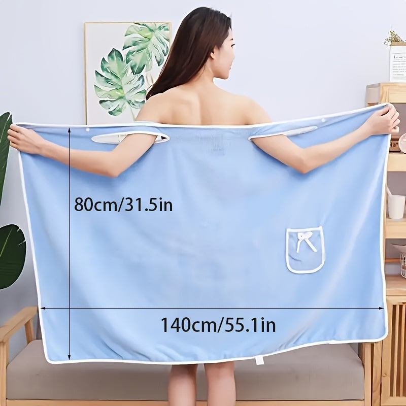 1-Piece Bath Towel with Pocket, Wearable Bath Towel, Bathroom Shower Supply, Can be Used as Robe, Nightgown, Sexy Strap Dress, Blanket, Indoor/Outdoor Fitness Sauna Shawl, Easy to Carry, Machine Washable（ khaki）