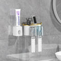 4-in-1 White( two persons) Wall-Mounted Toothbrush Holder | Toothbrush Storage/Toothpaste Dispenser/Storage Shelf/Anti-Mildew Drainage - Bathroom Organization Upgrade