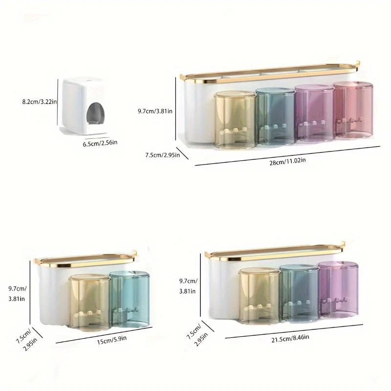 4-in-1 White( two persons) Wall-Mounted Toothbrush Holder | Toothbrush Storage/Toothpaste Dispenser/Storage Shelf/Anti-Mildew Drainage - Bathroom Organization Upgrade