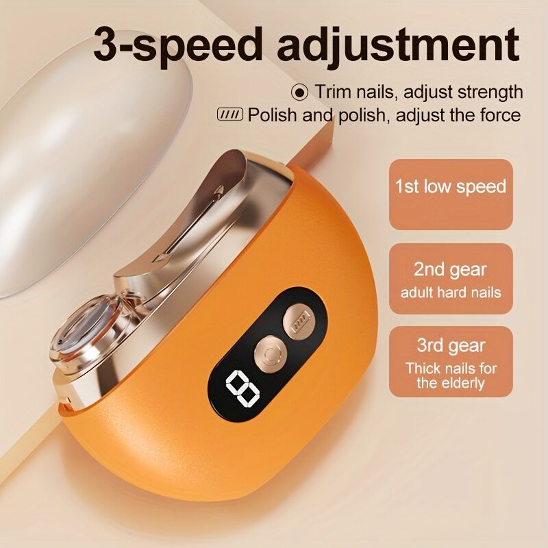 Smart Electric Nail Clipper 2-in-1 Polishing & Grooming Tool, USB Rechargeable, 500mAh Li-Polymer Battery. Features Anti-Cut Protection, Grinding, and Illumination. Suitable for Nail Trimming, Filing, Polishing, and Shaping. （white)