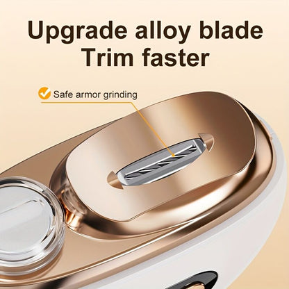 Smart Electric Nail Clipper 2-in-1 Polishing & Grooming Tool, USB Rechargeable, 500mAh Li-Polymer Battery. Features Anti-Cut Protection, Grinding, and Illumination. Suitable for Nail Trimming, Filing, Polishing, and Shaping. （white)