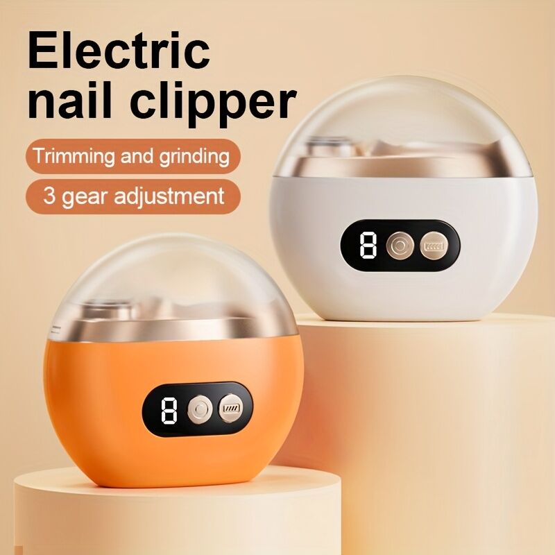 Smart Electric Nail Clipper 2-in-1 Polishing & Grooming Tool, USB Rechargeable, 500mAh Li-Polymer Battery. Features Anti-Cut Protection, Grinding, and Illumination. Suitable for Nail Trimming, Filing, Polishing, and Shaping. （white)