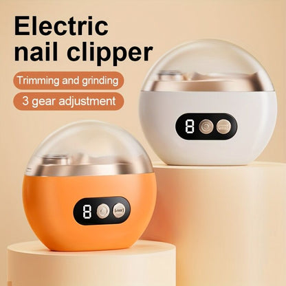 Smart Electric Nail Clipper 2-in-1 Polishing & Grooming Tool, USB Rechargeable, 500mAh Li-Polymer Battery. Features Anti-Cut Protection, Grinding, and Illumination. Suitable for Nail Trimming, Filing, Polishing, and Shaping. （white)