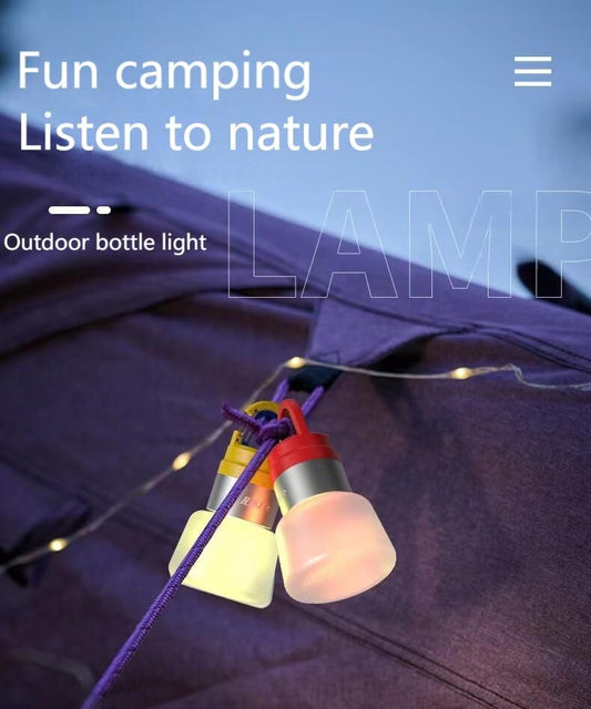 Two random color (green - yellow - white - red) outdoor camping lights, convenient for hiking, multi-scenario water bottle lights, ambient lights, suspended hanging lights with focused light.