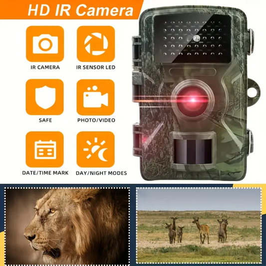 Hiking and hunting camera with night vision function, high-definition, 0.8s trigger, 120 Â° wide-angle lens, used for outdoor camping, wildlife monitoring, home security monitoring, orchard monitoring (battery not included).