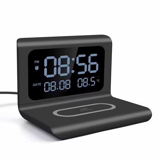 3-in-1 wireless charger, time and temperature display, bedroom desk alarm clock, iPhone 16 15 14 13 12 11 Pro Max/Mini/Plus/XR/X/8 AirPods 2/3/4/Pro/Pro 2 charging dock AirPods 4/3 /Pro/2, compatible with Samsung S25/S23/S22/S21/S20/ Galaxy Buds.