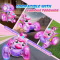 Unicorn remote control car for girls, 360Â° rotating four-wheel drive stunt remote control car with cute lights, rechargeable toy - children's birthday gift.