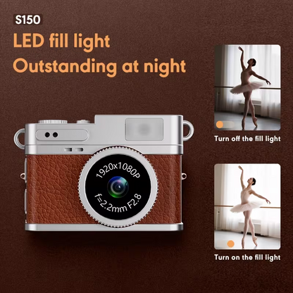 Mini camera retro version, wearable mini camera - 1080P high-definition video, 0.96-inch IPS screen, LED fill light, 17.5-gram ultra-light portable, suitable for Vlog shooting and travel, small pocket-sized photo recorder with 32GB card - small compact mi.