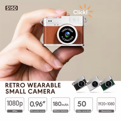 Mini camera retro version, wearable mini camera - 1080P high-definition video, 0.96-inch IPS screen, LED fill light, 17.5-gram ultra-light portable, suitable for Vlog shooting and travel, small pocket-sized photo recorder with 32GB card - small compact mi.