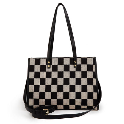 Black and gray color-matched tote bag | large capacity, can be carried by hand or cross-body, suitable for street photography and commuting