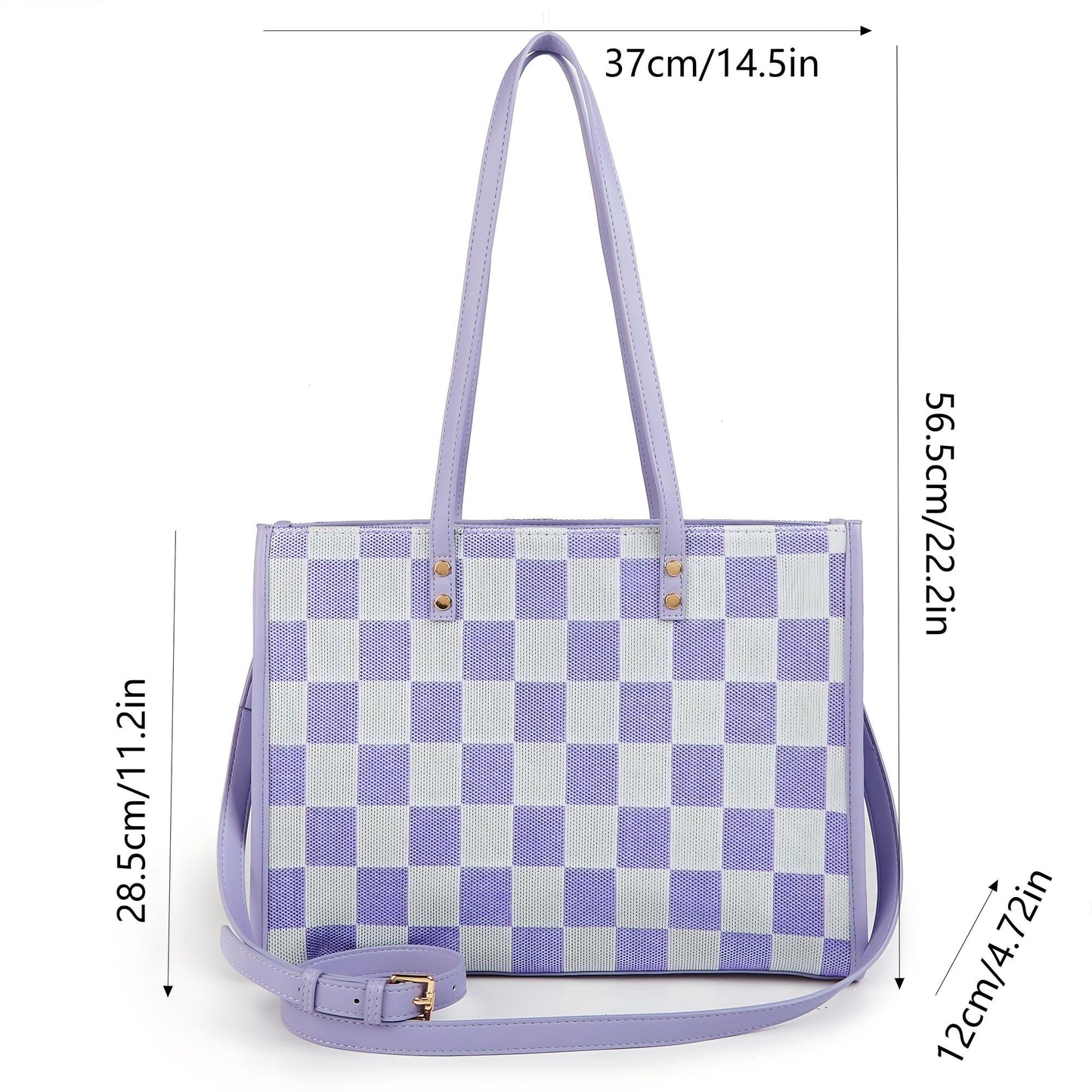 "Taro Mud Chessboard" light purple tote bag | two-in-one handbag and cross-body bag, can hold a computer + documents + girly heart, gentle to the point of breaking the rules