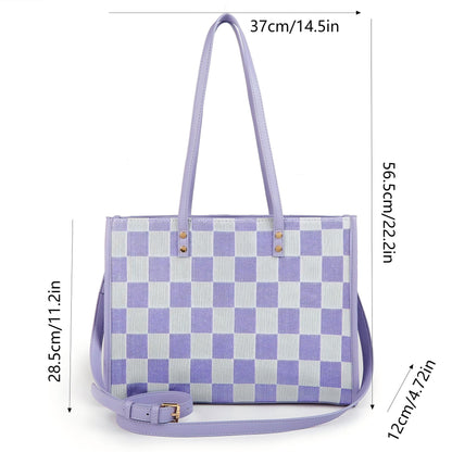 "Taro Mud Chessboard" light purple tote bag | two-in-one handbag and cross-body bag, can hold a computer + documents + girly heart, gentle to the point of breaking the rules