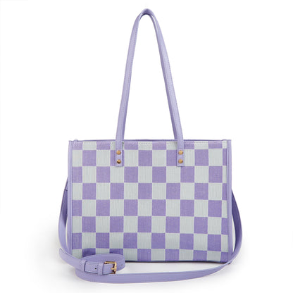 "Taro Mud Chessboard" light purple tote bag | two-in-one handbag and cross-body bag, can hold a computer + documents + girly heart, gentle to the point of breaking the rules