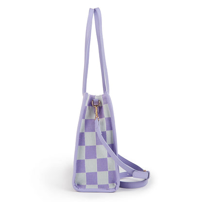 "Taro Mud Chessboard" light purple tote bag | two-in-one handbag and cross-body bag, can hold a computer + documents + girly heart, gentle to the point of breaking the rules