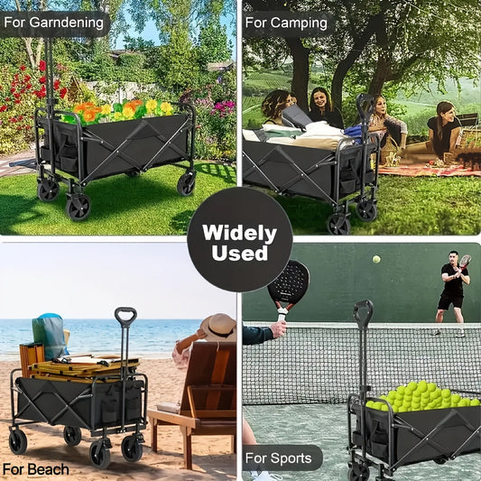 250KG Load Capacity 300L Large Capacity Heavy Duty Foldable Beach Car - All-Terrain Foldable Multi-Functional Handcart with Large Wheels, Side Pockets and Brakes - Durable Oxford Fabric and Stainless Steel Structure, Suitable for Camping, Garden, Sports a.