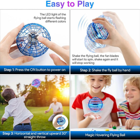 Flying Ball Toy â Hand-controlled Reaction Dart Rotating Drone with LED Lights, Floating Ball Finger Toy, Suitable for Children and Teenagers, Rechargeable Magic Ball, Indoor and Outdoor Play, Christmas and Birthday Gifts (Blue).