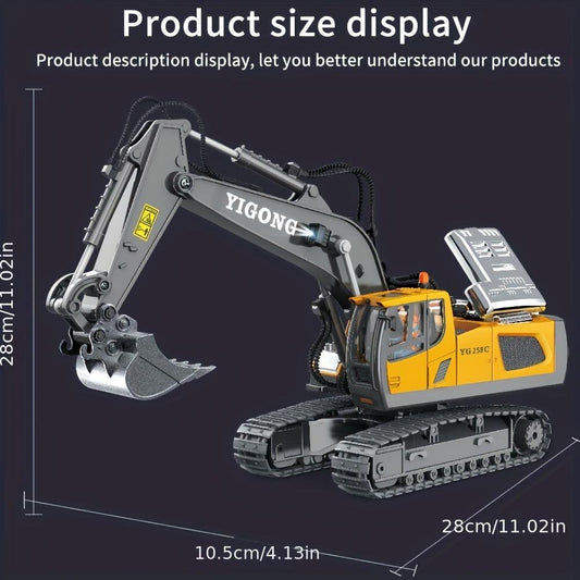 2.4G Remote Control Excavator Alloy Excavator Model Engineering Car Remote Control Car Boy Girl Unlimited Rotation - Larger 1/18 Scale Remote Control Excavator.