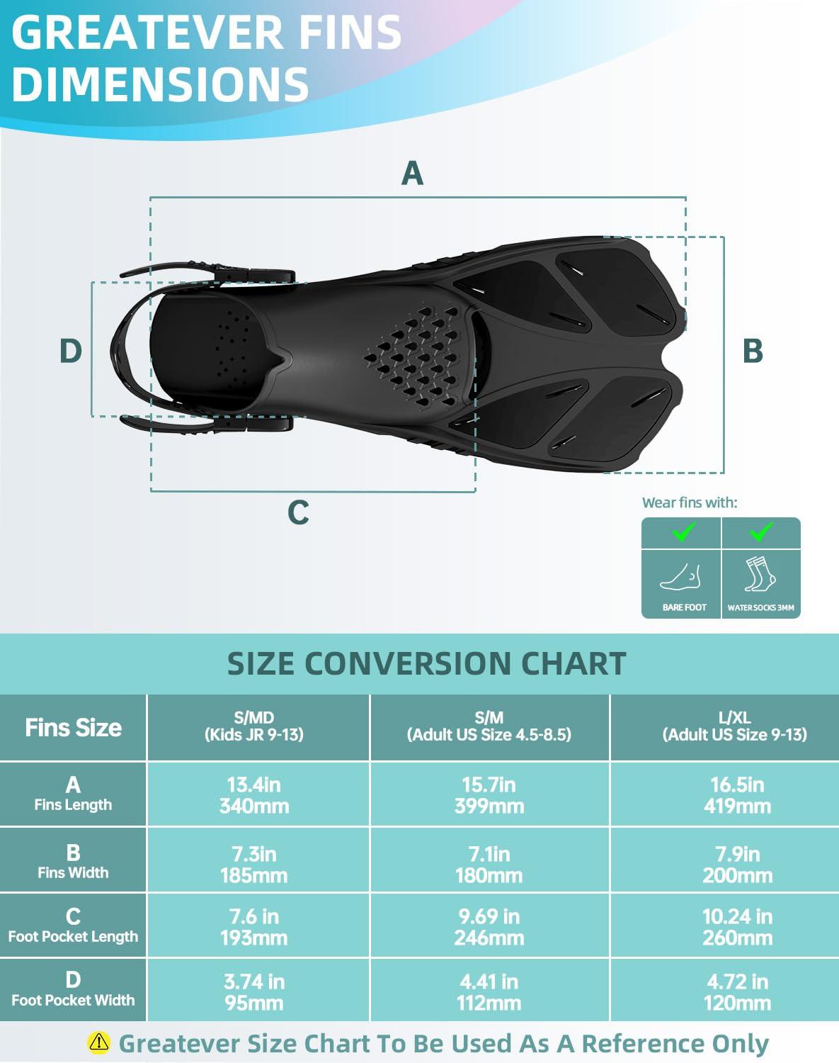 Gray Adjustable Open Heel Snorkel Fins, Travel-Size Short Swim Flippers for Snorkeling, Diving & Swimming, Adult Men & Womenï¼S/Mï¼.