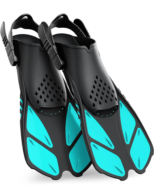 Green Adjustable Open Heel Snorkel Fins, Travel-Size Short Swim Flippers for Snorkeling, Diving & Swimming, Adult Men & Womenï¼S/Mï¼.