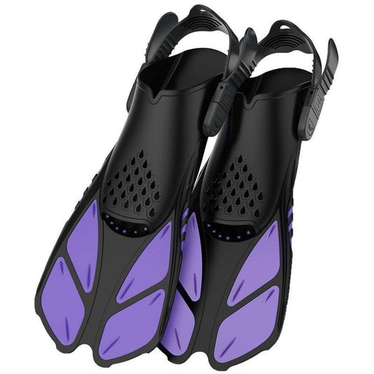 Purple Adjustable Open Heel Snorkel Fins, Travel-Size Short Swim Flippers for Snorkeling, Diving & Swimming, Adult Men & Womenï¼L/XLï¼.