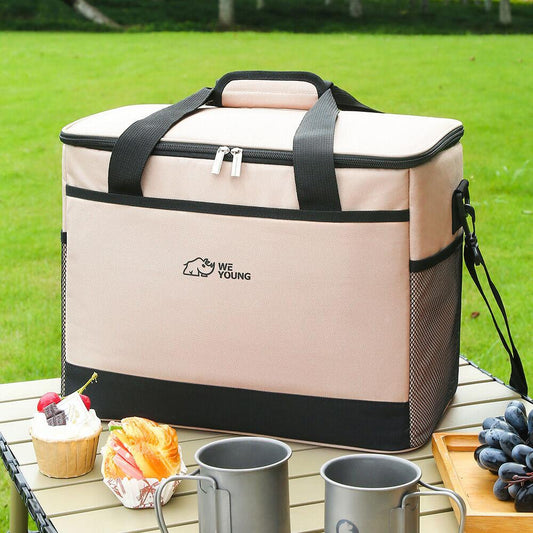 Beige Insulated Picnic Cooler Bag: Portable Waterproof Ice Bag for Outdoor Camping, Picnics & Home Useï¼30Lï¼.