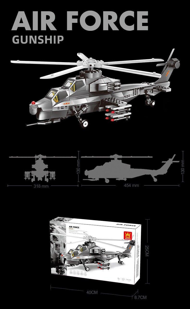 Christmas gift WZ-10 Attack Helicopter Building Blocks Set, 264 Pieces Military Model Kit for Kids Aged 6+ & Enthusiastsï¼WZ10 helicopter gunshipï¼.