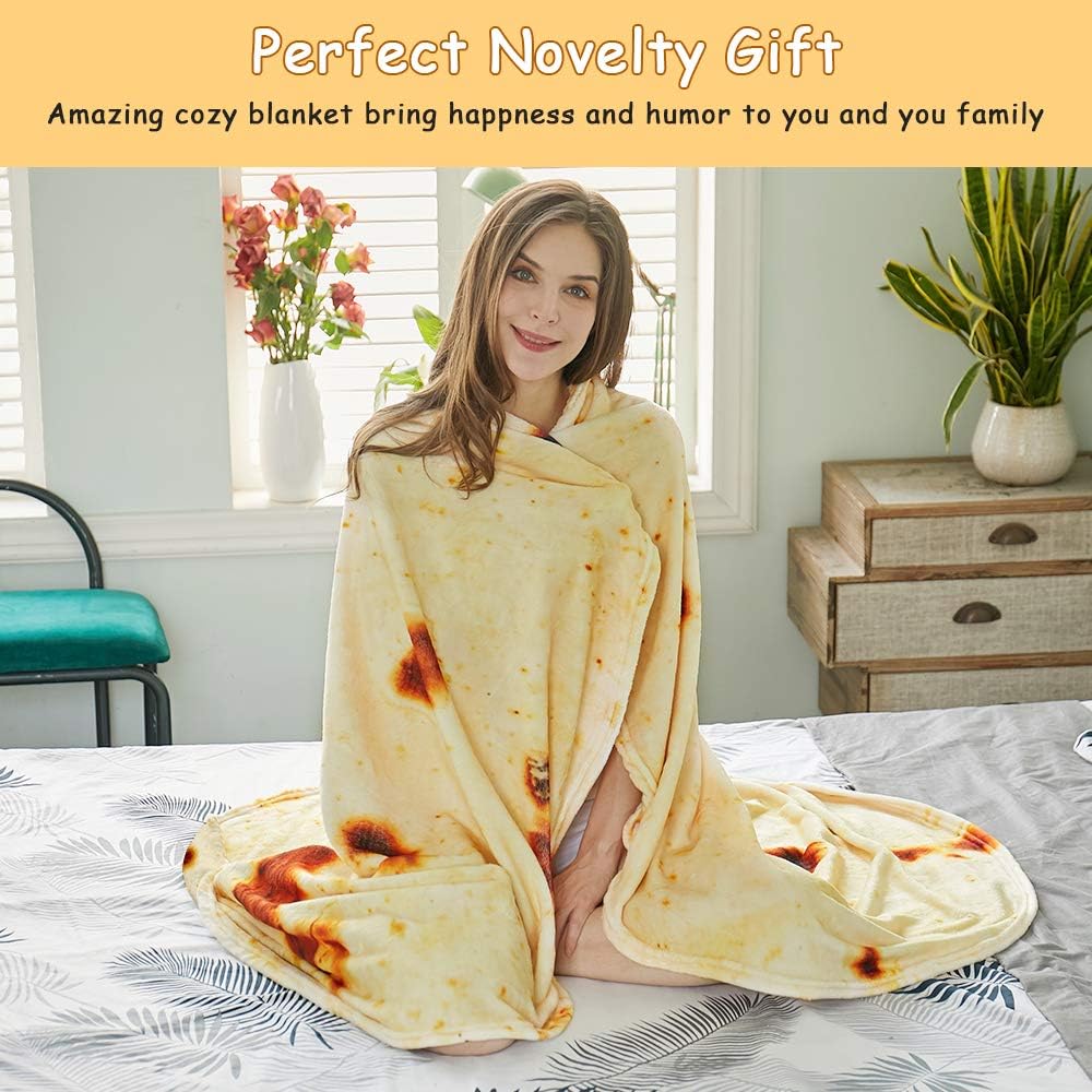 Burritos Tortilla Throw Blanket (Yellow), Novelty Funny Round Blanket for Kids & Adults, Soft Flannel Tortilla Wrap Blanket（47",Baby）